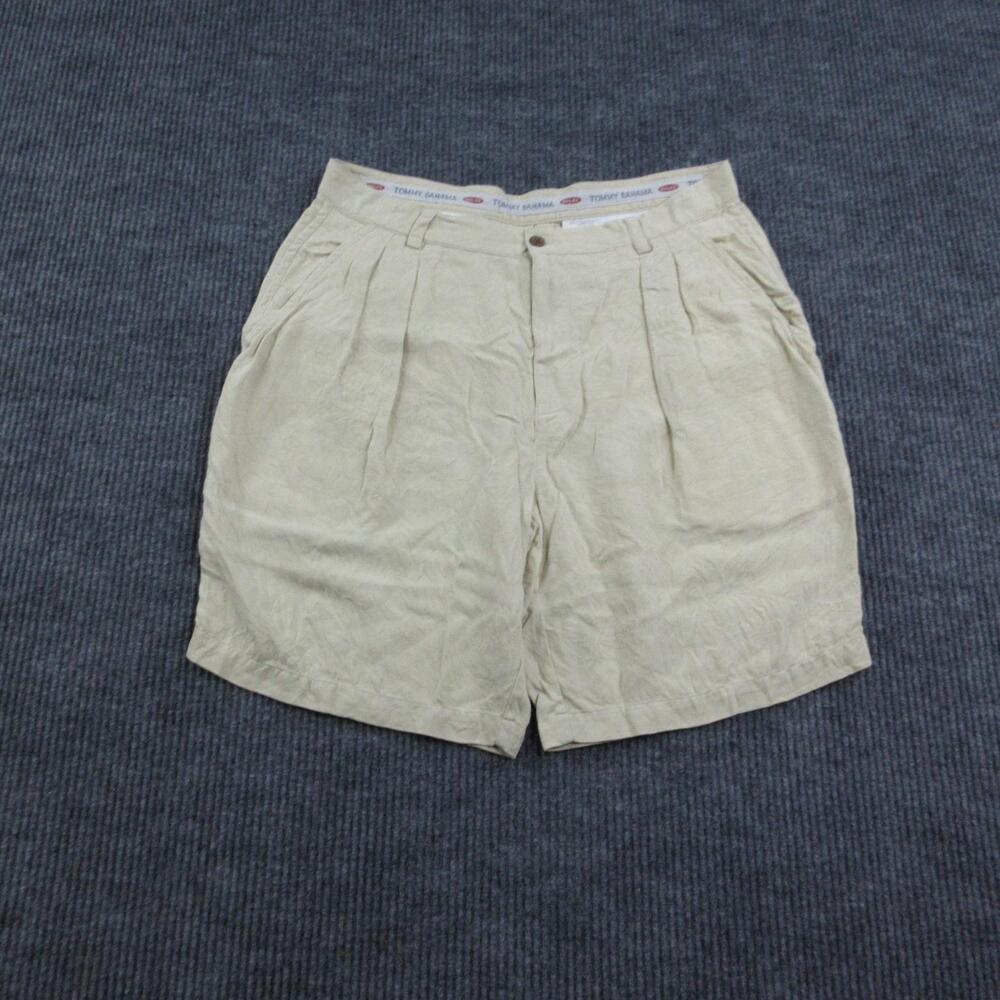 Tommy Bahama Shorts Mens 36 Beige Chino Silk Pleated Relaxed Fit Pockets 33x8*